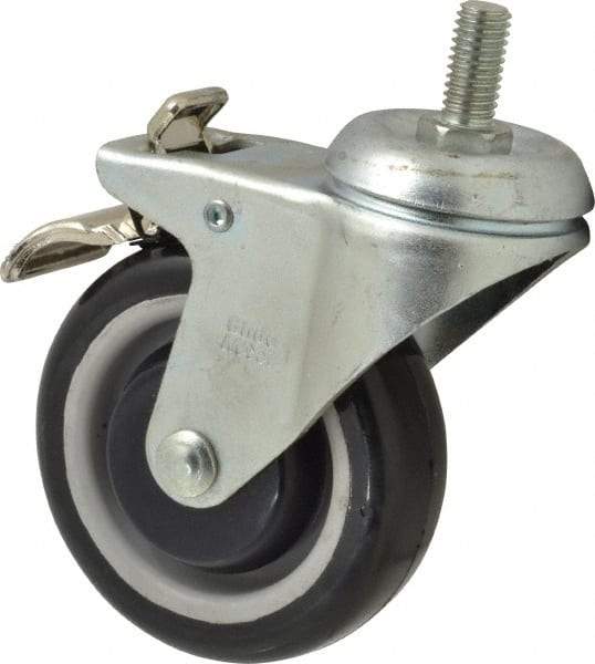 Value Collection - 4" Diam x 1-1/4" Wide x 5-13/32" OAH Stem Mount Swivel Caster with Brake - Polyurethane, 300 Lb Capacity, Ball Bearing, 1/2-13 x 1" Threaded Stem - Benchmark Tooling