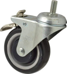 Value Collection - 4" Diam x 1-1/4" Wide x 5-13/32" OAH Stem Mount Swivel Caster with Brake - Polyurethane, 300 Lb Capacity, Ball Bearing, 1/2-13 x 1" Threaded Stem - Benchmark Tooling