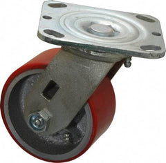 Fairbanks - 4" Diam x 2" Wide x 5-1/8" OAH Top Plate Mount Swivel Caster - Polyurethane, 700 Lb Capacity, Roller Bearing, 4 x 4-1/2" Plate - Benchmark Tooling