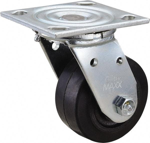 Value Collection - 4" Diam x 2" Wide x 5-5/8" OAH Top Plate Mount Swivel Caster - Rubber, 300 Lb Capacity, Roller Bearing, 4 x 4-1/2" Plate - Benchmark Tooling
