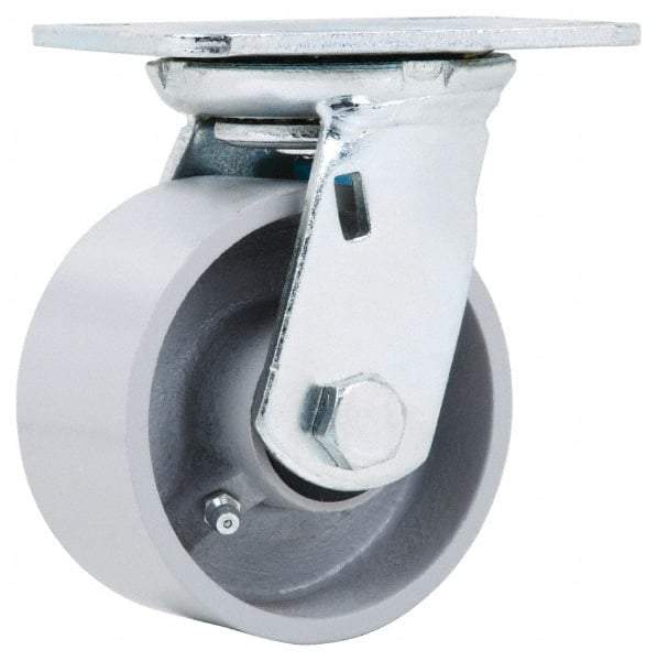 Fairbanks - 4" Diam x 2" Wide x 5-3/8" OAH Top Plate Mount Swivel Caster - Semi-Steel, 700 Lb Capacity, Roller Bearing, 4 x 4-1/2" Plate - Benchmark Tooling