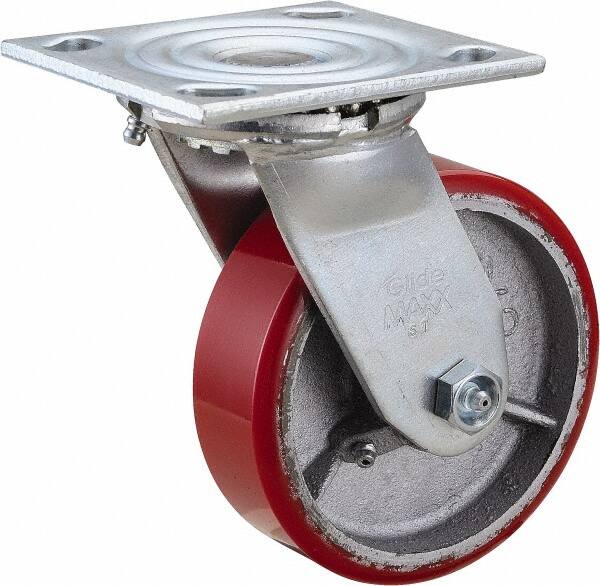 Value Collection - 5" Diam x 1-1/2" Wide x 6-1/2" OAH Top Plate Mount Swivel Caster - Polyurethane, 800 Lb Capacity, Roller Bearing, 4 x 4-1/2" Plate - Benchmark Tooling