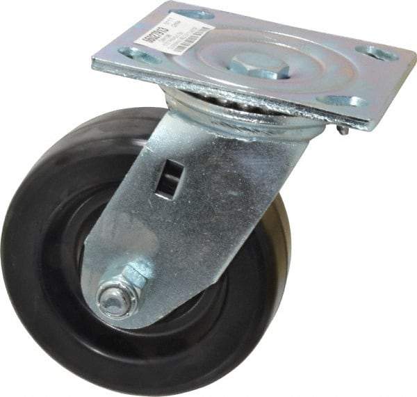 Value Collection - 5" Diam x 2" Wide x 6-1/2" OAH Top Plate Mount Swivel Caster - Phenolic, 1,000 Lb Capacity, Roller Bearing, 4 x 4-1/2" Plate - Benchmark Tooling