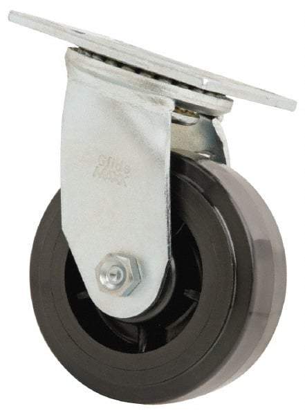 Value Collection - 5" Diam x 2" Wide x 6-1/2" OAH Top Plate Mount Swivel Caster - Polyolefin, 650 Lb Capacity, Delrin Bearing, 4 x 4-1/2" Plate - Benchmark Tooling