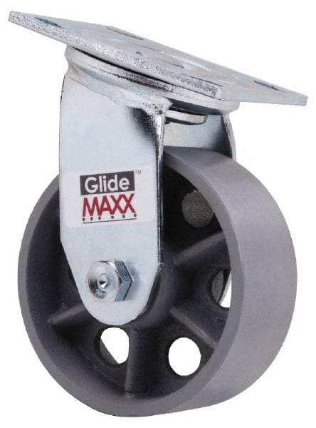 Value Collection - 5" Diam x 2" Wide x 6-1/2" OAH Top Plate Mount Swivel Caster - Semi-Steel, 1,000 Lb Capacity, Roller Bearing, 4 x 4-1/2" Plate - Benchmark Tooling