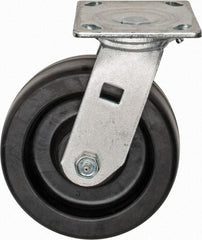 Value Collection - 6" Diam x 2" Wide x 7-1/2" OAH Top Plate Mount Swivel Caster - Phenolic, 1,200 Lb Capacity, Roller Bearing, 4 x 4-1/2" Plate - Benchmark Tooling