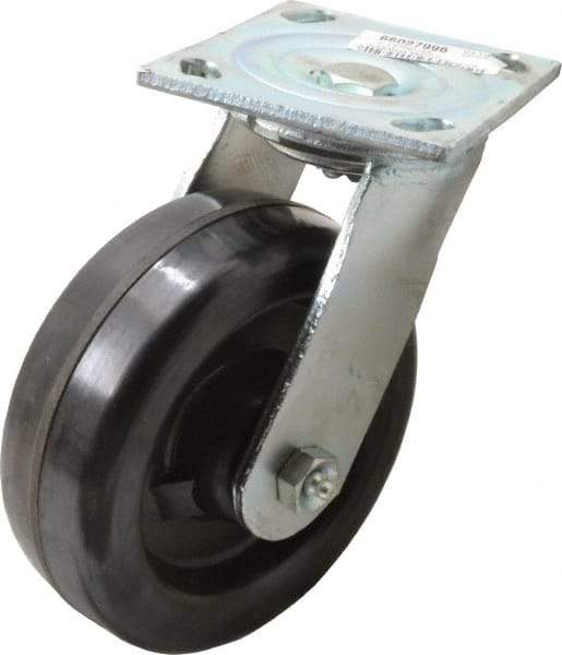 Value Collection - 6" Diam x 2" Wide x 7-1/2" OAH Top Plate Mount Swivel Caster with Brake - Phenolic, 1,200 Lb Capacity, Roller Bearing, 4 x 4-1/2" Plate - Benchmark Tooling