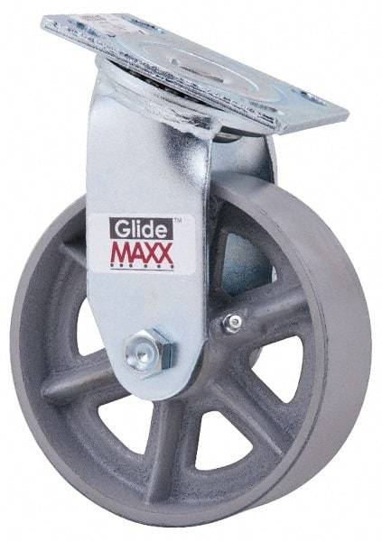 Value Collection - 6" Diam x 2" Wide x 7-1/2" OAH Top Plate Mount Swivel Caster - Semi-Steel, 1,200 Lb Capacity, Roller Bearing, 4 x 4-1/2" Plate - Benchmark Tooling