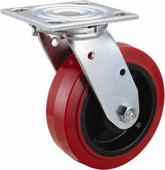 Value Collection - 6" Diam x 2" Wide x 7-1/2" OAH Top Plate Mount Swivel Caster - Polyurethane, 600 Lb Capacity, Roller Bearing, 4 x 4-1/2" Plate - Benchmark Tooling