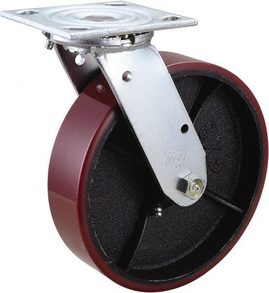 Value Collection - 8" Diam x 2" Wide x 9-1/2" OAH Top Plate Mount Swivel Caster - Polyurethane, 1,200 Lb Capacity, Roller Bearing, 4 x 4-1/2" Plate - Benchmark Tooling