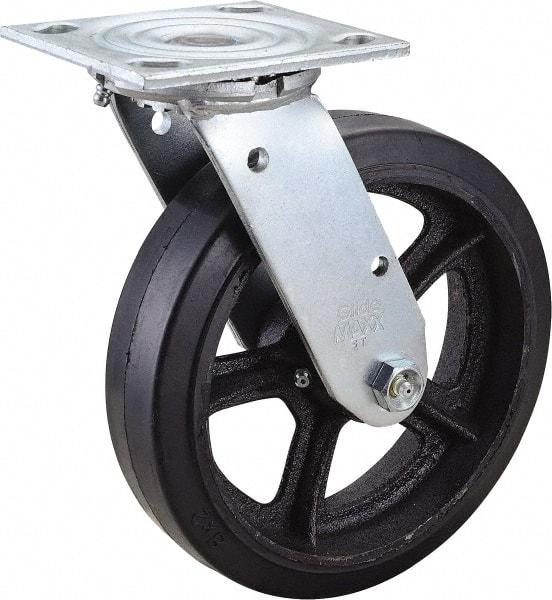 Value Collection - 8" Diam x 2" Wide x 9-1/2" OAH Top Plate Mount Swivel Caster - Rubber, 600 Lb Capacity, Roller Bearing, 4 x 4-1/2" Plate - Benchmark Tooling