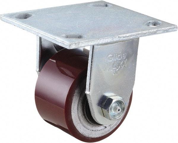 Value Collection - 3" Diam x 2" Wide x 4-1/2" OAH Top Plate Mount Rigid Caster - Polyurethane, 420 Lb Capacity, Roller Bearing, 4 x 4-1/2" Plate - Benchmark Tooling