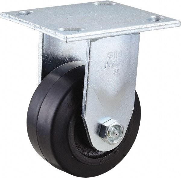 Value Collection - 4" Diam x 2" Wide x 5-5/8" OAH Top Plate Mount Rigid Caster - Rubber, 300 Lb Capacity, Roller Bearing, 4 x 4-1/2" Plate - Benchmark Tooling