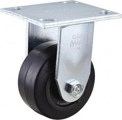 Value Collection - 4" Diam x 2" Wide x 5-5/8" OAH Top Plate Mount Rigid Caster - Rubber, 300 Lb Capacity, Roller Bearing, 4 x 4-1/2" Plate - Benchmark Tooling