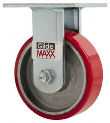 Value Collection - 5" Diam x 1-1/2" Wide x 6-1/2" OAH Top Plate Mount Rigid Caster - Polyurethane, 800 Lb Capacity, Roller Bearing, 4 x 4-1/2" Plate - Benchmark Tooling