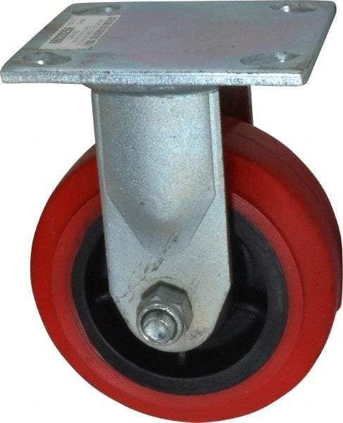 Value Collection - 5" Diam x 2" Wide x 6-1/2" OAH Top Plate Mount Rigid Caster - Polyurethane, 600 Lb Capacity, Roller Bearing, 4 x 4-1/2" Plate - Benchmark Tooling