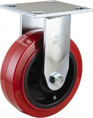 Value Collection - 6" Diam x 2" Wide x 7-1/2" OAH Top Plate Mount Rigid Caster - Polyurethane, 600 Lb Capacity, Roller Bearing, 4 x 4-1/2" Plate - Benchmark Tooling