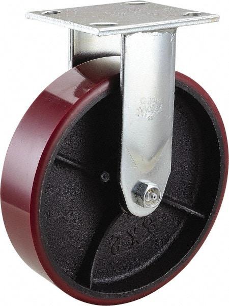 Value Collection - 8" Diam x 2" Wide x 9-1/2" OAH Top Plate Mount Rigid Caster - Polyurethane, 1,200 Lb Capacity, Roller Bearing, 4 x 4-1/2" Plate - Benchmark Tooling