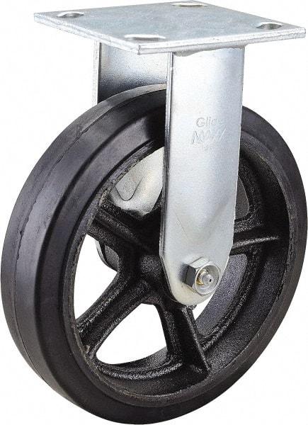 Value Collection - 8" Diam x 2" Wide x 9-1/2" OAH Top Plate Mount Rigid Caster - Rubber, 600 Lb Capacity, Roller Bearing, 4 x 4-1/2" Plate - Benchmark Tooling