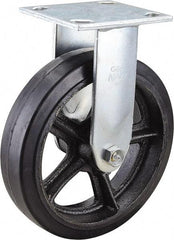 Value Collection - 8" Diam x 2" Wide x 9-1/2" OAH Top Plate Mount Rigid Caster - Rubber, 600 Lb Capacity, Roller Bearing, 4 x 4-1/2" Plate - Benchmark Tooling