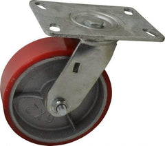 Fairbanks - 6" Diam x 2" Wide x 7-1/2" OAH Top Plate Mount Swivel Caster - Polyurethane, 1,000 Lb Capacity, Roller Bearing, 4-1/2 x 6-1/4" Plate - Benchmark Tooling