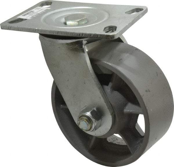 Value Collection - 6" Diam x 2-1/2" Wide x 7-1/2" OAH Top Plate Mount Swivel Caster - Semi-Steel, 1,800 Lb Capacity, Roller Bearing, 4-1/2 x 6-1/4" Plate - Benchmark Tooling
