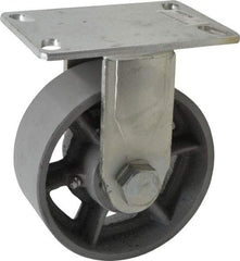 Value Collection - 6" Diam x 2-1/2" Wide x 7-1/2" OAH Top Plate Mount Rigid Caster - Semi-Steel, 1,800 Lb Capacity, Roller Bearing, 4-1/2 x 6-1/4" Plate - Benchmark Tooling