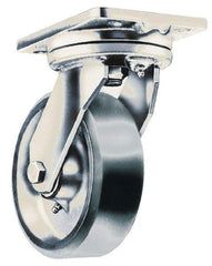 Fairbanks - 8" Diam x 2" Wide x 9-1/4" OAH Top Plate Mount Swivel Caster - Phenolic, 1,000 Lb Capacity, Roller Bearing, 4-1/2 x 6-1/4" Plate - Benchmark Tooling