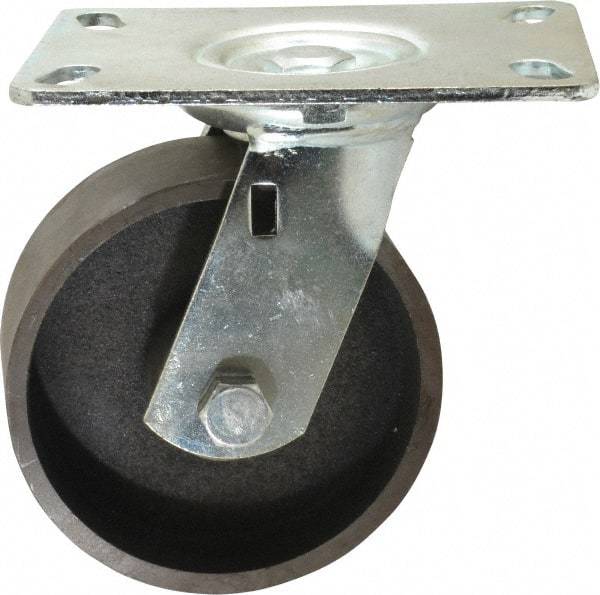 Fairbanks - 5" Diam x 2" Wide x 6-1/4" OAH Top Plate Mount Swivel Caster - Semi-Steel, 900 Lb Capacity, Roller Bearing, 4-1/2 x 6-1/4" Plate - Benchmark Tooling