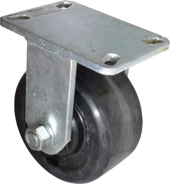 Value Collection - 6" Diam x 3" Wide x 7-1/2" OAH Top Plate Mount Rigid Caster - Phenolic, 2,000 Lb Capacity, Roller Bearing, 4-1/2 x 6-1/4" Plate - Benchmark Tooling