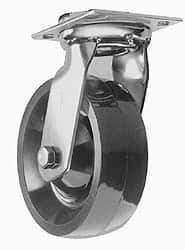 Albion - 6" Diam x 2" Wide x 7-1/2" OAH Top Plate Mount Swivel Caster - Phenolic, 500 Lb Capacity, Sealed Roller Bearing, 3-3/4 x 4-1/2" Plate - Benchmark Tooling