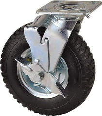 Value Collection - 8" Diam x 2" Wide, Pneumatic Swivel with Brake Caster - 300 Lb Capacity, Top Plate Mount, 4" x 4-1/2" Plate, Sealed Ball Bearing - Benchmark Tooling