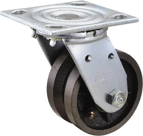 Value Collection - 4" Diam x 2" Wide, Metal With Groove Swivel Caster - 800 Lb Capacity, Top Plate Mount, 4" x 4-1/2" Plate, Roller Bearing - Benchmark Tooling