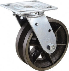 Value Collection - 6" Diam x 2" Wide, Metal With Groove Swivel Caster - 1,000 Lb Capacity, Top Plate Mount, 4" x 4-1/2" Plate, Roller Bearing - Benchmark Tooling