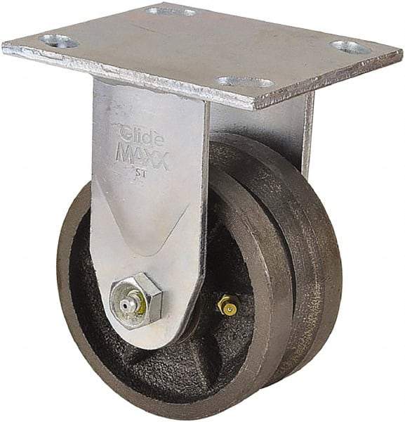 Value Collection - 4" Diam x 2" Wide, Metal With Groove Rigid Caster - 800 Lb Capacity, Top Plate Mount, 4" x 4-1/2" Plate, Roller Bearing - Benchmark Tooling