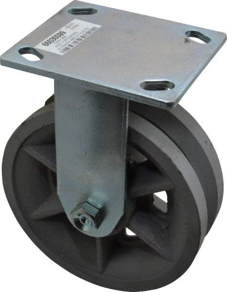 Value Collection - 6" Diam x 2" Wide, Metal With Groove Rigid Caster - 1,000 Lb Capacity, Top Plate Mount, 4" x 4-1/2" Plate, Roller Bearing - Benchmark Tooling