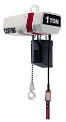 Coffing - 1 Ton Capacity, 16 FPM Lift Speed, Electric Chain Hoist - 15' Max Lift, 16-7/8" Min Headroom, 1 Chain - Benchmark Tooling