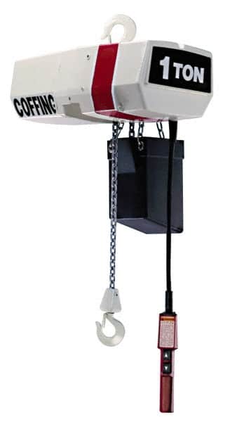 Coffing - 2 Ton Capacity, 8 FPM Lift Speed, Electric Chain Hoist - 20' Max Lift, 18-3/4" Min Headroom, 2 Chains - Benchmark Tooling