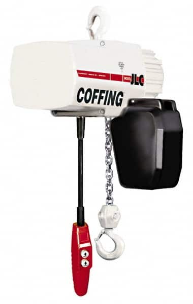 Coffing - 1/2 Ton Capacity, 32 FPM Lift Speed, Electric Chain Hoist - 15' Max Lift, 18-1/8" Min Headroom, 1 Chain - Benchmark Tooling