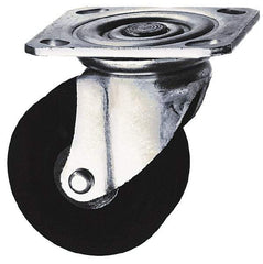 Albion - 3" Diam x 1-1/4" Wide x 3-11/16" OAH Top Plate Mount Swivel Caster - Hard Rubber, 225 Lb Capacity, Self-Lubricating Bearing, 3-1/8 x 4-1/8" Plate - Benchmark Tooling