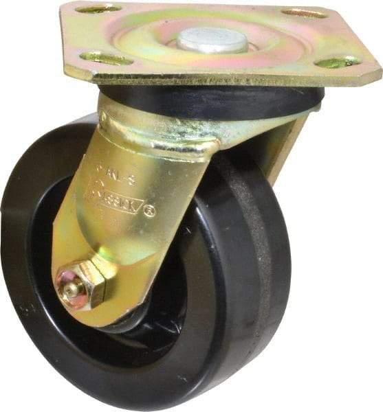 Albion - 5" Diam x 2" Wide x 6-1/2" OAH Top Plate Mount Swivel Caster - Phenolic, 1,100 Lb Capacity, Roller Bearing, 4 x 4-1/2" Plate - Benchmark Tooling