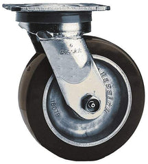 Albion - 6" Diam x 2" Wide x 7-1/2" OAH Top Plate Mount Swivel Caster - Rubber, 500 Lb Capacity, Roller Bearing, 4 x 4-1/2" Plate - Benchmark Tooling