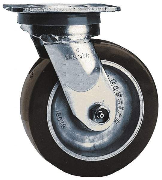 Albion - 8" Diam x 2" Wide x 9-1/2" OAH Top Plate Mount Swivel Caster - Polyolefin, 900 Lb Capacity, Roller Bearing, 4 x 4-1/2" Plate - Benchmark Tooling