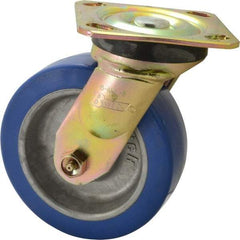 Albion - 6" Diam x 2" Wide x 7-1/2" OAH Top Plate Mount Swivel Caster - Polyurethane, 1,100 Lb Capacity, Roller Bearing, 4 x 4-1/2" Plate - Benchmark Tooling