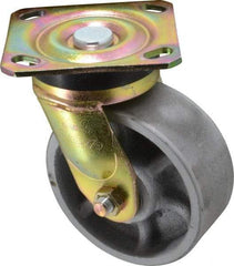 Albion - 5" Diam x 2" Wide x 6-1/2" OAH Top Plate Mount Swivel Caster - Semi-Steel, 1,100 Lb Capacity, Roller Bearing, 4 x 4-1/2" Plate - Benchmark Tooling