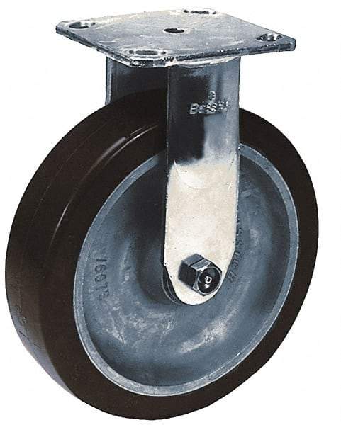 Albion - 4" Diam x 2" Wide x 5-5/8" OAH Top Plate Mount Rigid Caster - Rubber, 300 Lb Capacity, Roller Bearing, 4 x 4-1/2" Plate - Benchmark Tooling