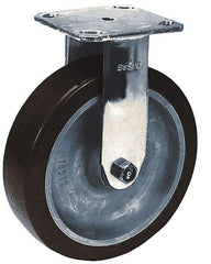 Albion - 4" Diam x 2" Wide x 5-5/8" OAH Top Plate Mount Rigid Caster - Rubber, 300 Lb Capacity, Roller Bearing, 4 x 4-1/2" Plate - Benchmark Tooling