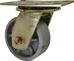 Albion - 5" Diam x 2" Wide x 6-1/2" OAH Top Plate Mount Swivel Caster - Semi-Steel, 1,750 Lb Capacity, Sealed Roller Bearing, 4-1/2 x 6-5/16" Plate - Benchmark Tooling