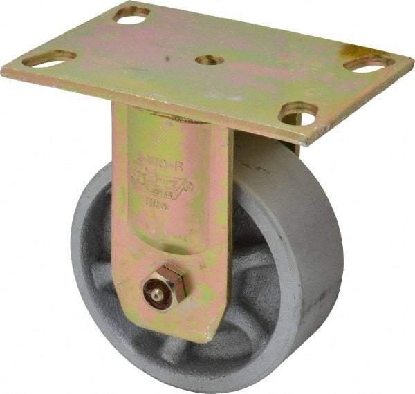 Albion - 5" Diam x 2" Wide x 6-1/2" OAH Top Plate Mount Rigid Caster - Semi-Steel, 1,750 Lb Capacity, Sealed Roller Bearing, 4-1/2 x 6-5/16" Plate - Benchmark Tooling