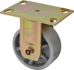 Albion - 5" Diam x 2" Wide x 6-1/2" OAH Top Plate Mount Rigid Caster - Semi-Steel, 1,750 Lb Capacity, Sealed Roller Bearing, 4-1/2 x 6-5/16" Plate - Benchmark Tooling